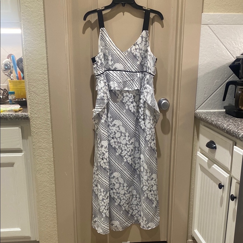 White and Black Strappy Cabi cute Midi Sundress for Wedding Guest